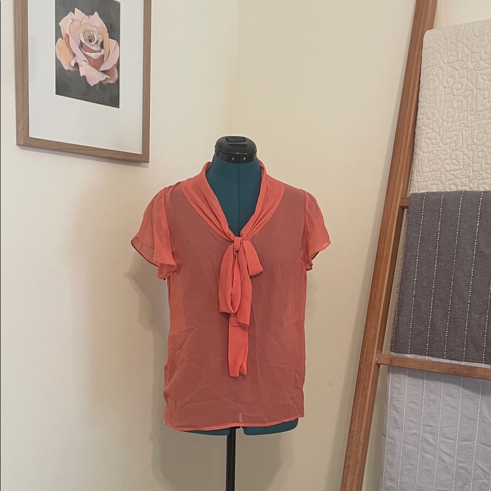 St. John Bold Pink/Orange Tie Blouse Size 4
